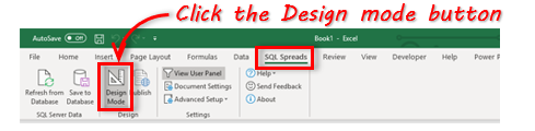 Open the SQL Spreads Designer in Excel
