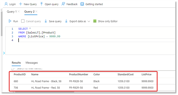 Running a query on a database in Azure SQL