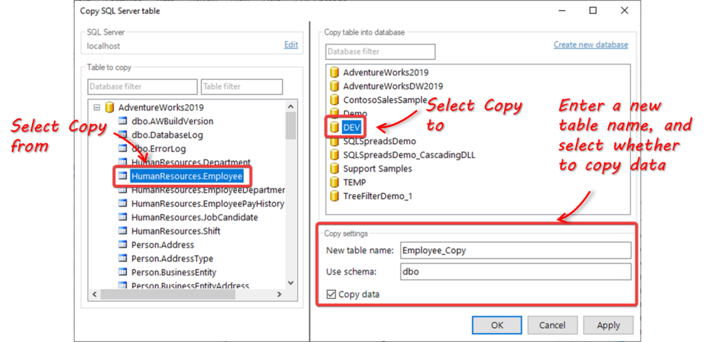 How to copy a table in SQL Server | SQL Spreads