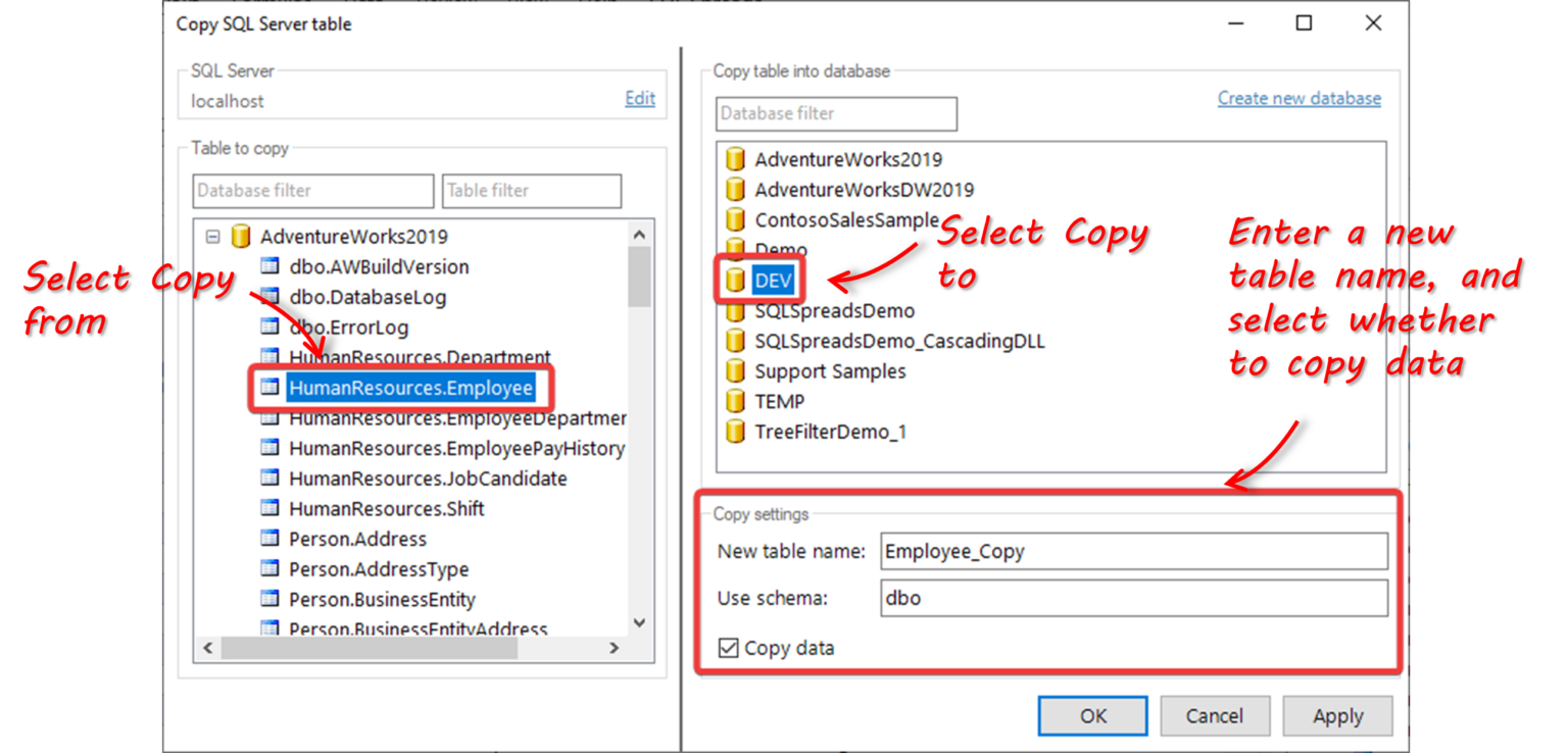 How to copy a table in SQL Server | SQL Spreads