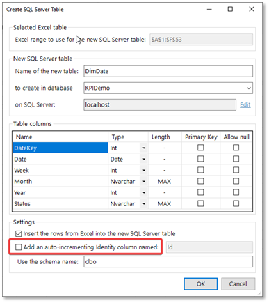 Create SQL Server Table DimDate