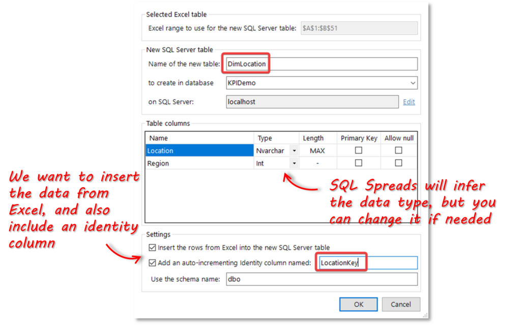 How to create a SQL Server Table for the DimLocation table