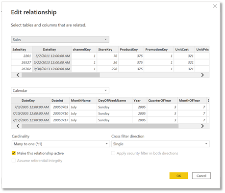 Edit Relationships in Power BI Data Model