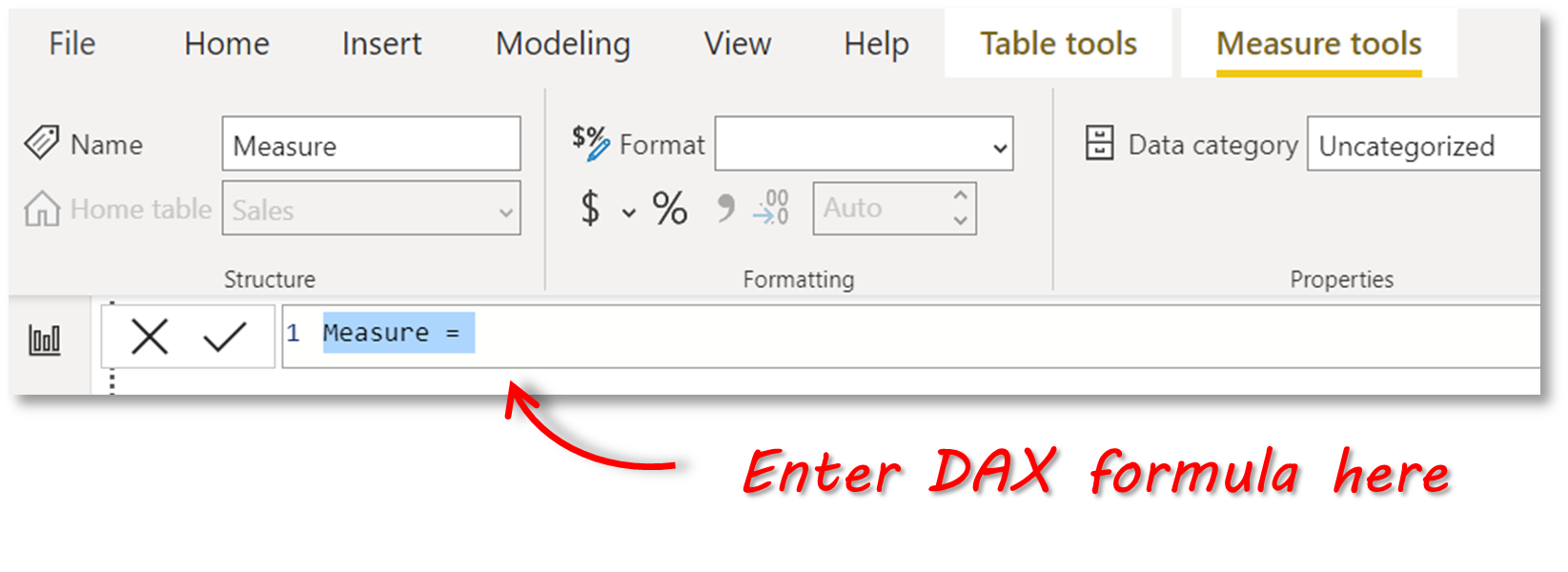 Enter DAX formula in Power BI