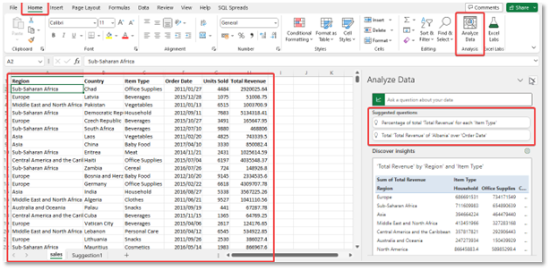 Excel AI Tools - Analyze Data