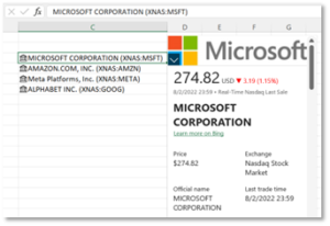 Excel Linked Data Type MSFT