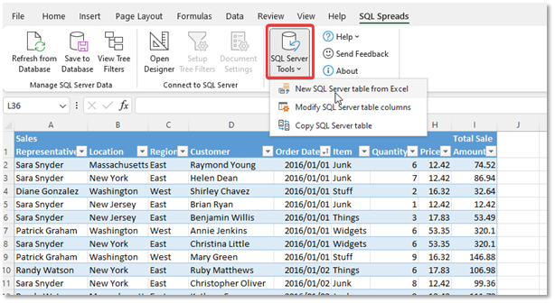 SQL Spreads New table from Excel