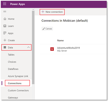 Power Apps New Connection