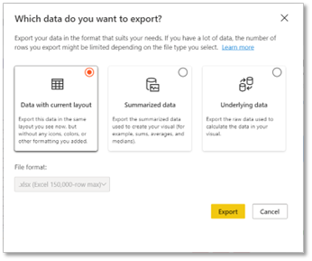 Power BI Visualization Export Data with current layout