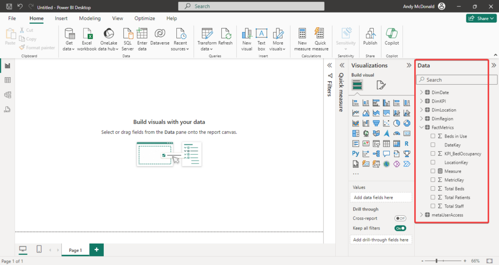 PowerBI_empty_report_view Starting page for a Power BI report