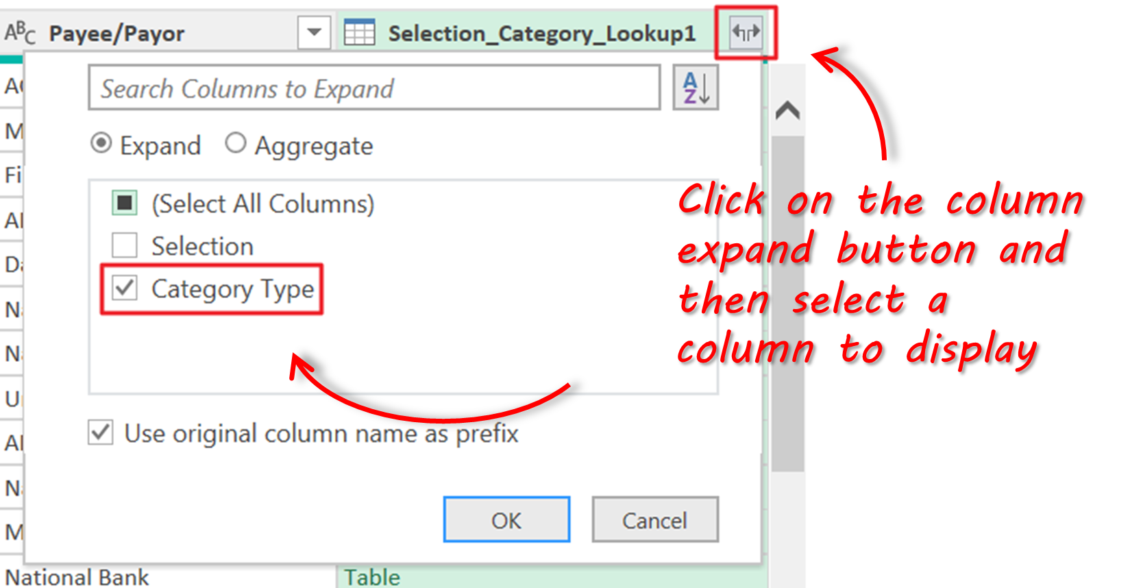 Power Query Merge Column Select Values To Display