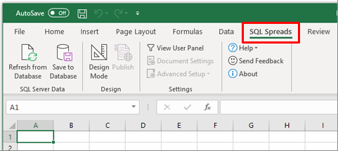 SQL Spreads menu tab in Excel