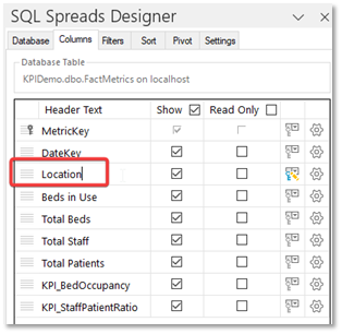 SQL Spreads change column heading for Location
