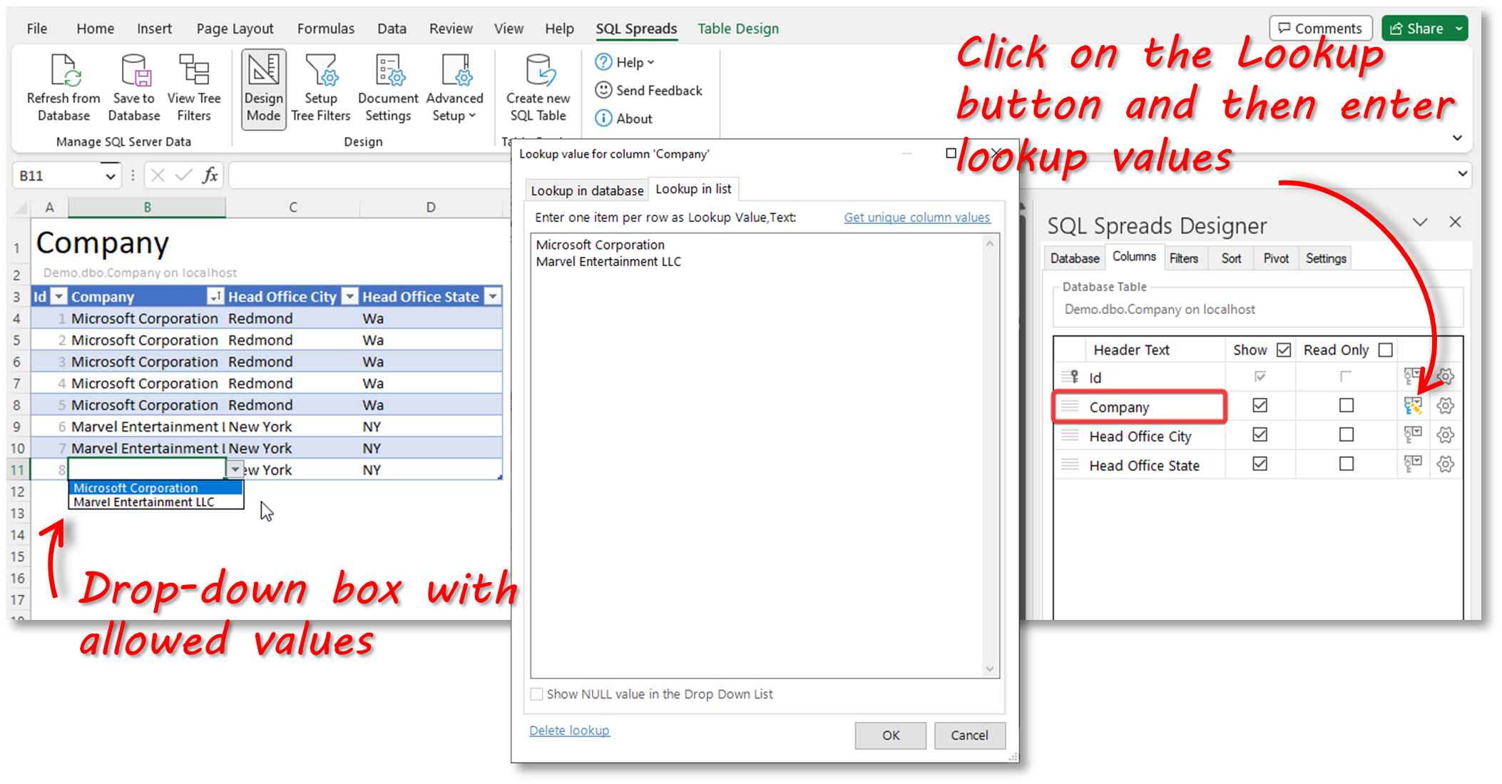 SQL Spreads Lookup from List